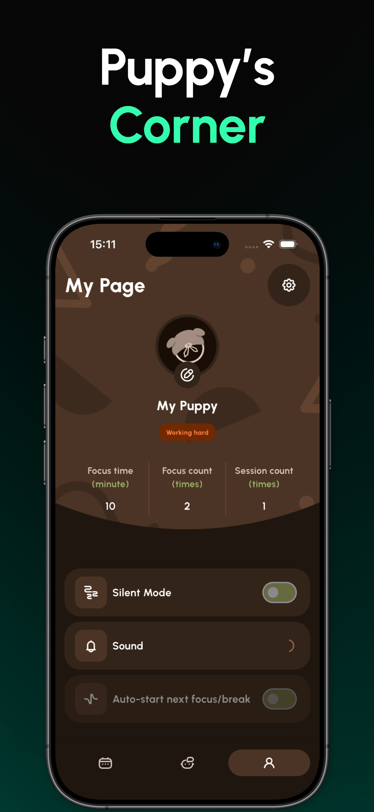 PupFocus ambient sounds library with nature and focus music options